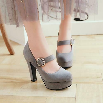 #ad Womens Mary Janes Ankle Strap Platform Block High Heels Round Toe Pumps Shoes