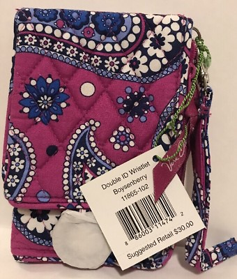 #ad Vera Bradley Retired Double ID Wristlet NWT#x27;s quot; Boysenberry quot; Pink Blue
