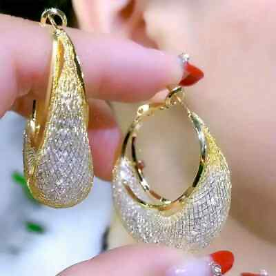 #ad Luxurious Mesh Hoop Earrings Sparkling Alloy 18K Plated Hoop Earring Fashion New