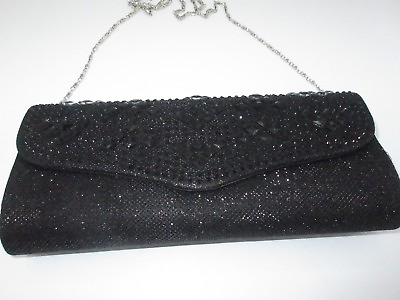 #ad Clutch Purse Evening Bag Metallic Black Jeweled Rhinestone Crystal Formal Party