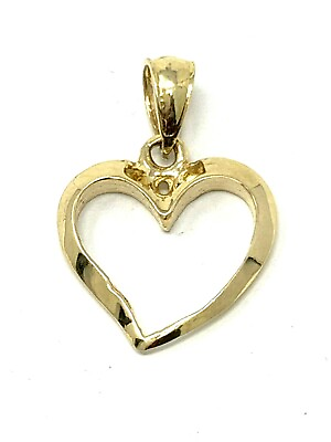#ad 14k Yellow Gold High Polished Open Heart Classic Charm Pendant 1.4 grams
