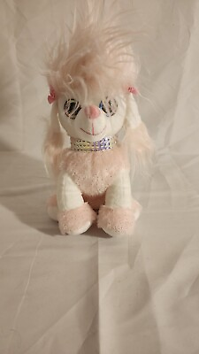#ad 12quot; WHITE and PINK Plush Pretty Poodle SPARKLE EYES Sitting.