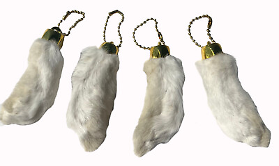 #ad 4 NATURAL COLOR LUCKY RABBIT FOOT KEY CHAIN real rabbits feet authentic BULK