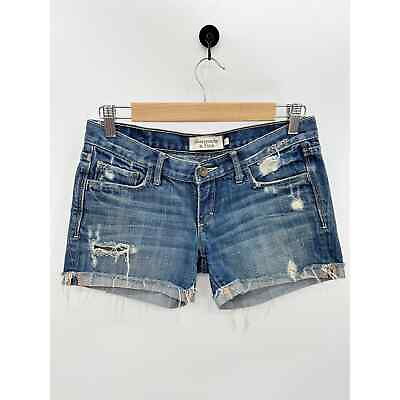 #ad Abercrombie amp; Fitch Medium Wash Blue 100% Cotton Cuffed Shorts Women#x27;s Size 2