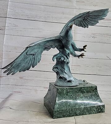 #ad Bronze Sculpture Statue Signed Extra Large American Eagle Green Patina Decor Art
