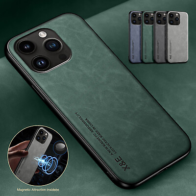 #ad For iPhone 15 Pro Max 14 13 12 11 XR XS 8 Magnetic Leather Matte Slim Case Cover