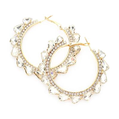#ad Crystal Hoop Earrings Dazzling 2.25quot; Gold Plated