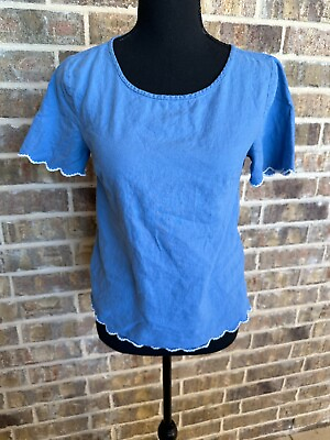 #ad LOFT outlet short scallop sleeve blouse blue women#x27;s size XS business casual