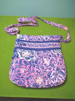 #ad Vera Bradley Crossbody Handbag Floral Hipster Blue Pink Quilted Zip Pockets VGC