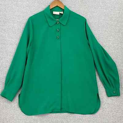 #ad Christie amp; Jill Blouse Womens Large Green Button Up Long Sleeve Top Tunic Collar