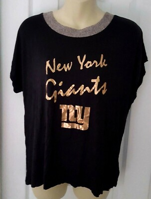#ad NEW YORK GIANTS Womens Juniors Top XL 15 17 Sheer Knit Stretchy Bronze Collar