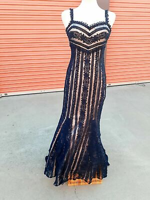 #ad Terani Couture Nude Navy Lace Overlay Corset Mermaid Dress Party Prom Gown 8