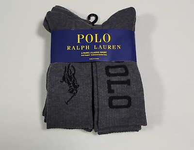 #ad Polo Mens Ralph Lauren 6 Pair Crew Socks Classic Sport Gray Size 6 12.5