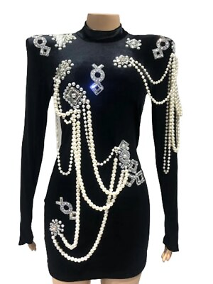 #ad Fashion Handmade Bead Velvet Dress Beading String Long Sleeve Dresses Costume