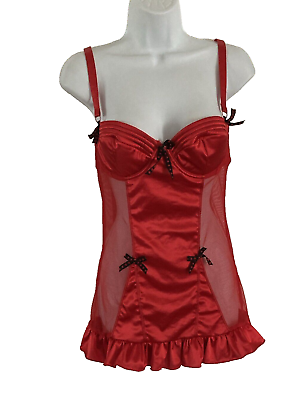 #ad Rampage Intimates Lingerie Size M Red Mesh Babydoll Chemise Nighty Slip Dress