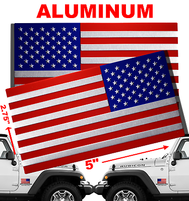 #ad 3D Metal American Flag Sticker Decal Emblem MIRRORED SET Huge 5quot; x 2.75quot;