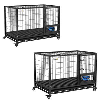 #ad Heavy Duty Dog Crate with Bowl Holder Wheels