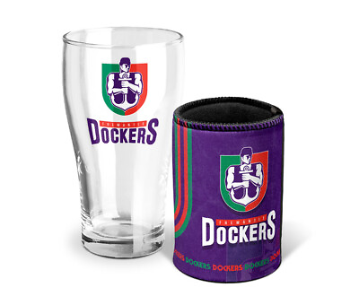 #ad Fremantle Dockers Freo AFL Heritage Pint Glass and Can Cooler Man Cave Bar