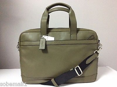 #ad Coach Mens Hudson Surplus Green Smooth Leather Briefcase Bag F71561