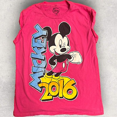 #ad 2016 Mickey Mouse Disney Women#x27;s Tank Top Pink Fits Size Small