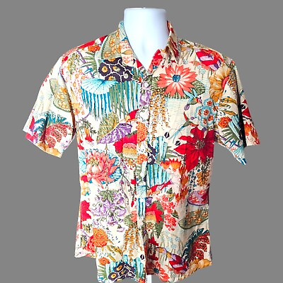 #ad Dushyant Hand Screen Printed Shirt Large the Jungle Japanese Floral prints Mens