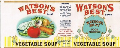 #ad WATSON#x27;S BEST Brand Vegetable Soup SALINA KANSAS Retro Can Food Label Art Print