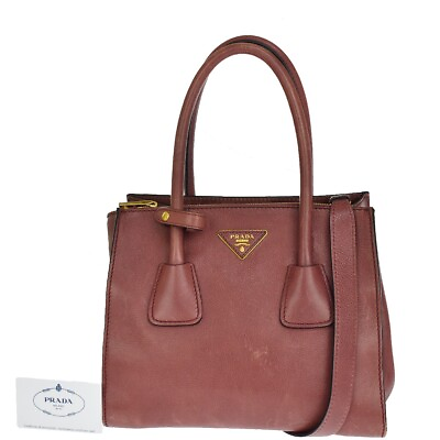 #ad PRADA MILANO Logo 2Way Shoulder Hand Bag Leather Pink Gold Italy 80SH301
