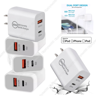 #ad Bulk Lot 20W PD USB Type C Fast Power Adapter US QC 3.0 Block For iPhone Samsung