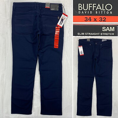 Buffalo SAM Navy Blue Denim Jeans Pants Men#x27;s Sz 34 x 32quot; Slim Fit Straight Leg $32.95