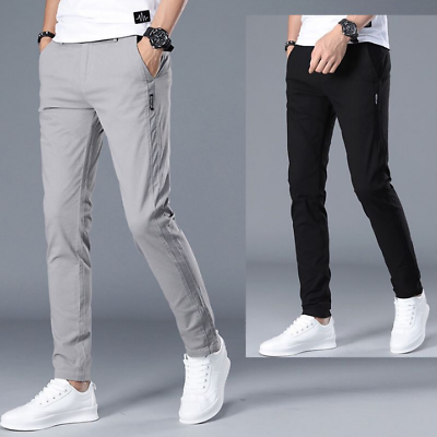#ad Mens Stretch Skinny Slim Fit Chino Pants Flat Front Casual Super Spandex Trouser