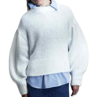 #ad Hamp;M White Chunky Knit Balloon Sleeve Crew Neck Oversize Sweater sz S Minimalist