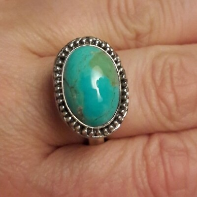 #ad Designer Fine Sterling Silver Turquoise 3D Ring Size 7.5 Signed