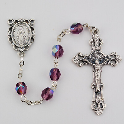 #ad Purple Amethyst Rosary plus two free prayer cards