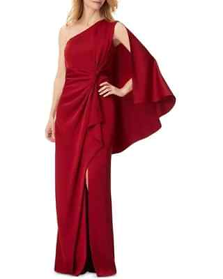 #ad Aidan Mattox One Shoulder Draped Gown Dress Women#x27;s 14 Matador Red Sleeveless