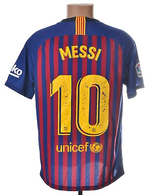 #ad BARCELONA SPAIN 2018 2019 HOME FOOTBALL SHIRT JERSEY NIKE SIZE L #10 MESSI