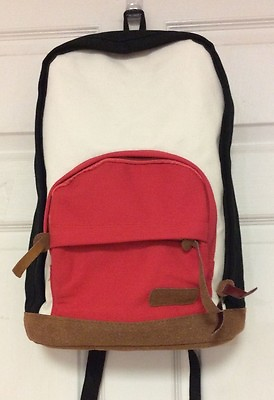 Backpack Leather and Canvas Black Red White Padded Bottom Back New H2 $39.99