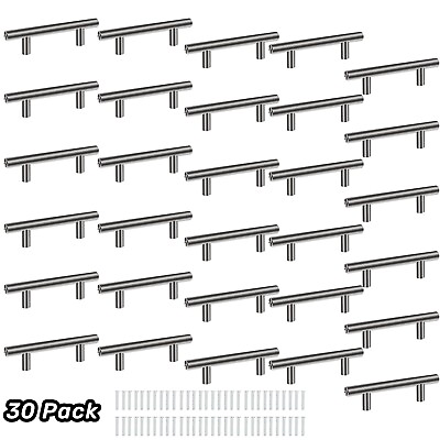 #ad 30Pack Brushed Nickel Kitchen Cabinet Pulls Stainless Steel Drawer T Bar Handles
