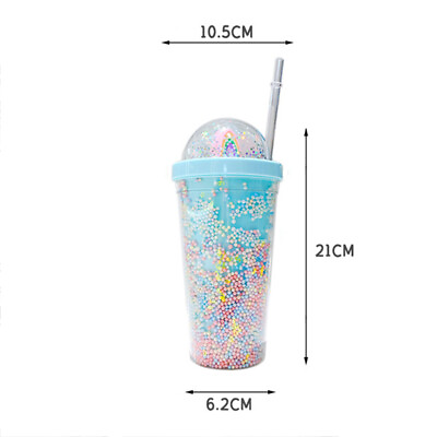#ad Double Layers Rainbow Plastic Water Bottle With Straw Creative 550ml MQU