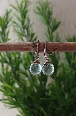 #ad Vintage Sterling Silver Dangle Faceted Blue Glass Ball amp; Cubic Zirconia Earrings