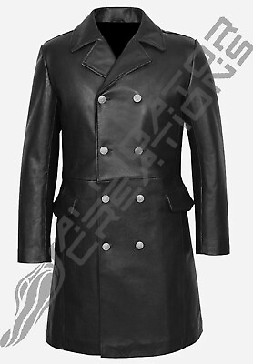 #ad Mens German Classic Vintage WW2 Military Officer Real Leather Handmade Overcoat