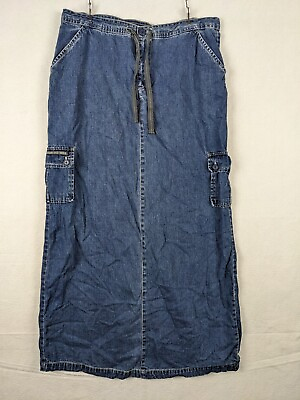 #ad Old Navy Womens Skirt Denim Tie Waist Drawstring Size 10 Cotton Blue