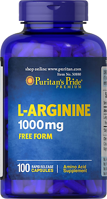 #ad Puritan#x27;s Pride L arginine 1000 Mg Capsules 100 Count White