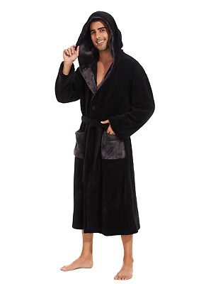 #ad Mens Robes Mens Fleece Hooded Robes Mens Bathrobe With Hood Mens Soft Warm Fleec