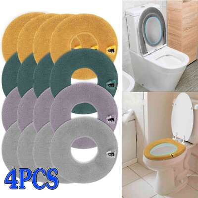 #ad 4Pcs Bathroom Toilet Seat Cover Soft Warmer Washable Mat Cover Pad Cushion