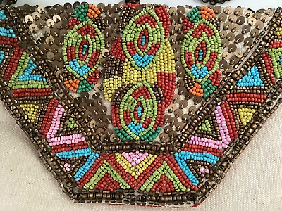 #ad Beaded Boho Clutch Purse 100% Cotton On Chain Made in India beautiful beading.