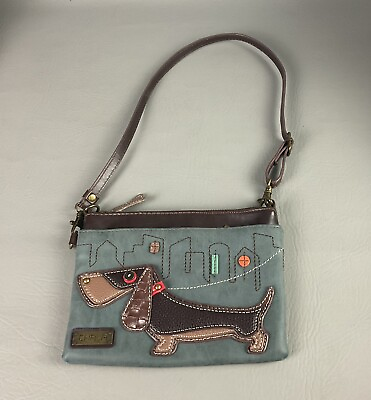 #ad Chala Weiner Dog Mini Bag Indigo Blue Purse Dachshund Doxie Faux Leather Clutch