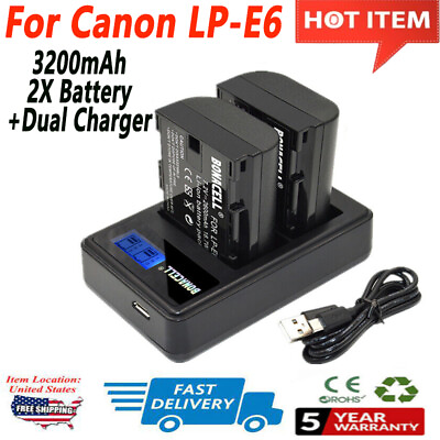 #ad 2x LP E6 Battery amp; USB Charger For Canon EOS 5D Mark III II 6D 7D 60D 70D 80D PP