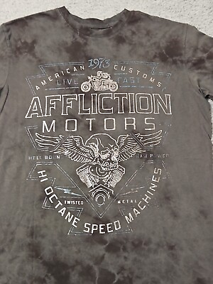 #ad Men’s Affliction Motors Gray Distresssed T Shirt Men#x27;s Size Small Live Fast