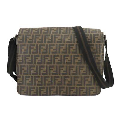 #ad FENDI Zucca Shoulder Bag PVC Leather Brown Black 7VA195 Purse 90218417