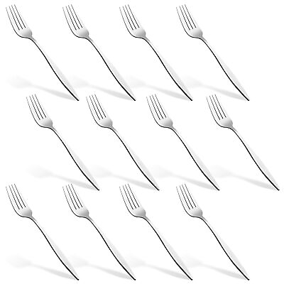 #ad 12 Pieces Dinner Forks Food Grade Forks Silverware Cutlery Fork Stainless S...